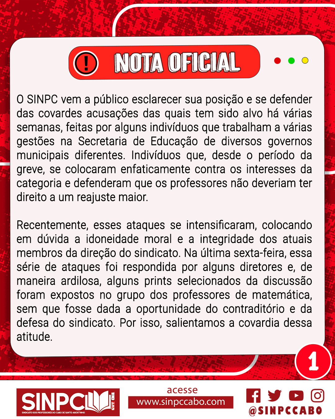 Nota Oficial SINPC