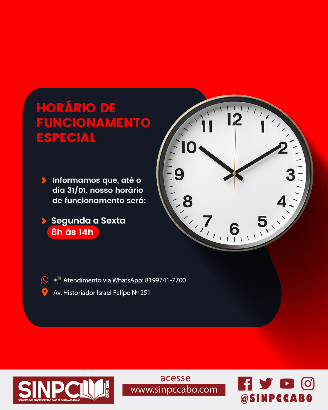 HORÁRIO DE FUNCIONAMENTO ESPECIAL